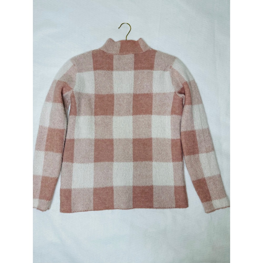 89th + Madison Womens Pink Plaid Mock Neck Fuzzy Knit Sweater Small - Picture 2 of 9